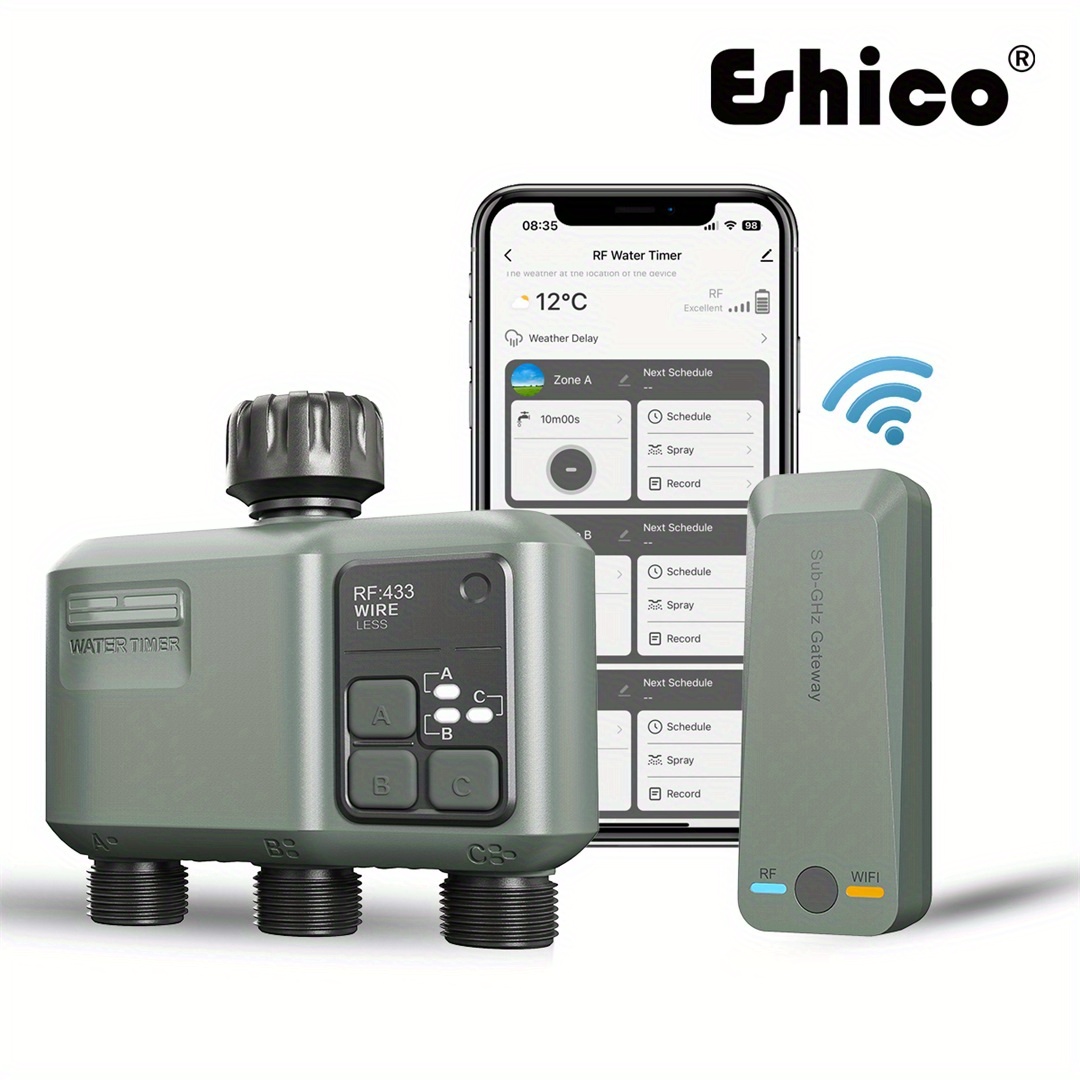 Smart Garden Sprinkler System - Eshico Smart Sprinkler Timer: 3-Zone RF433